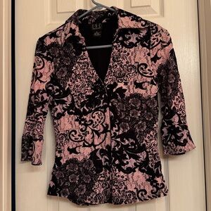 INC International Concepts Women's Black and Pink Lace Overlay Top. Size Medium